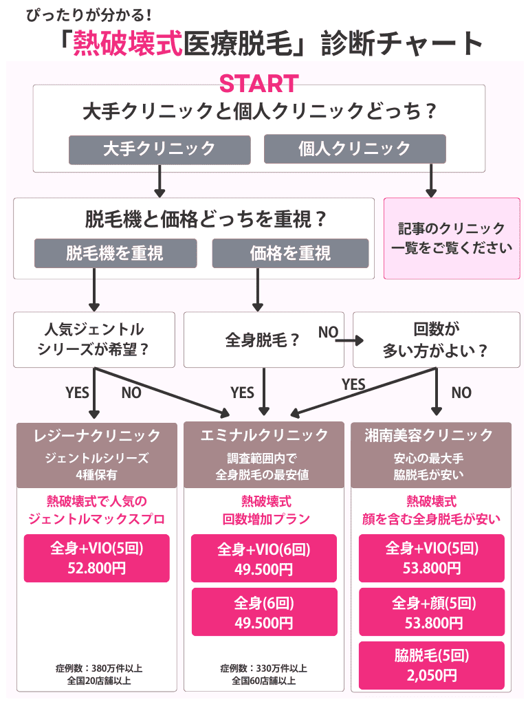 医療脱毛診断チャート【熱破壊式】（エミナル、湘南、レジーナ）