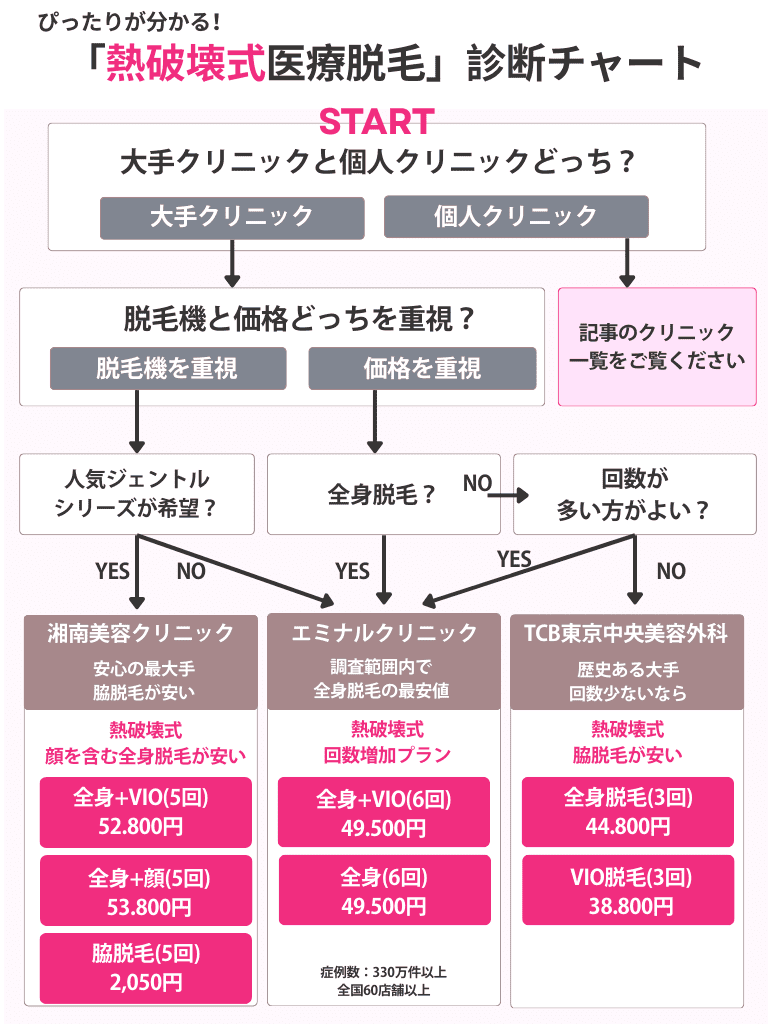 医療脱毛診断チャート【熱破壊式】（エミナル、湘南、TCB）