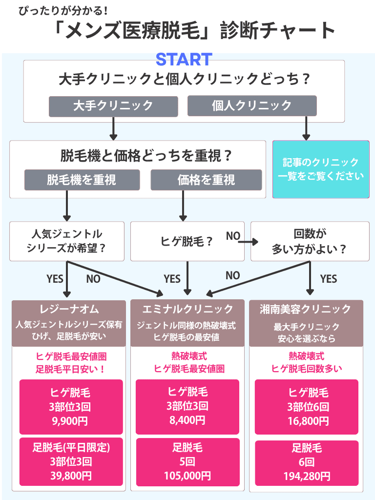 医療脱毛診断チャート【メンズ】レジーナ、エミナル、湘南