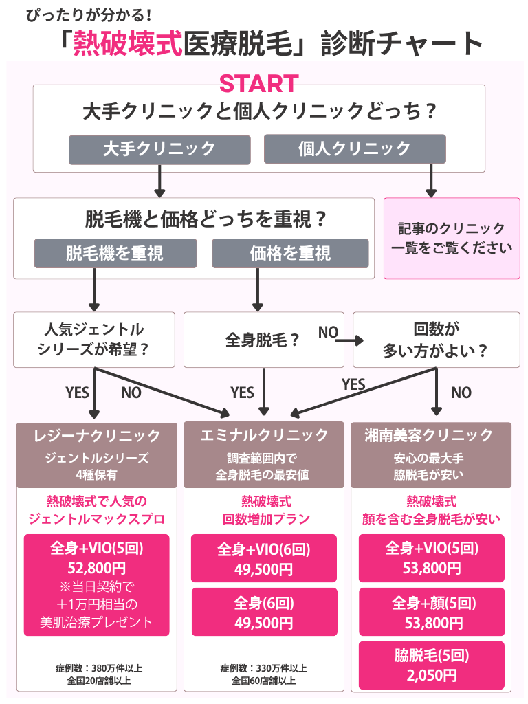 医療脱毛診断チャート【熱破壊式】(レジーナ、エミナル、湘南)