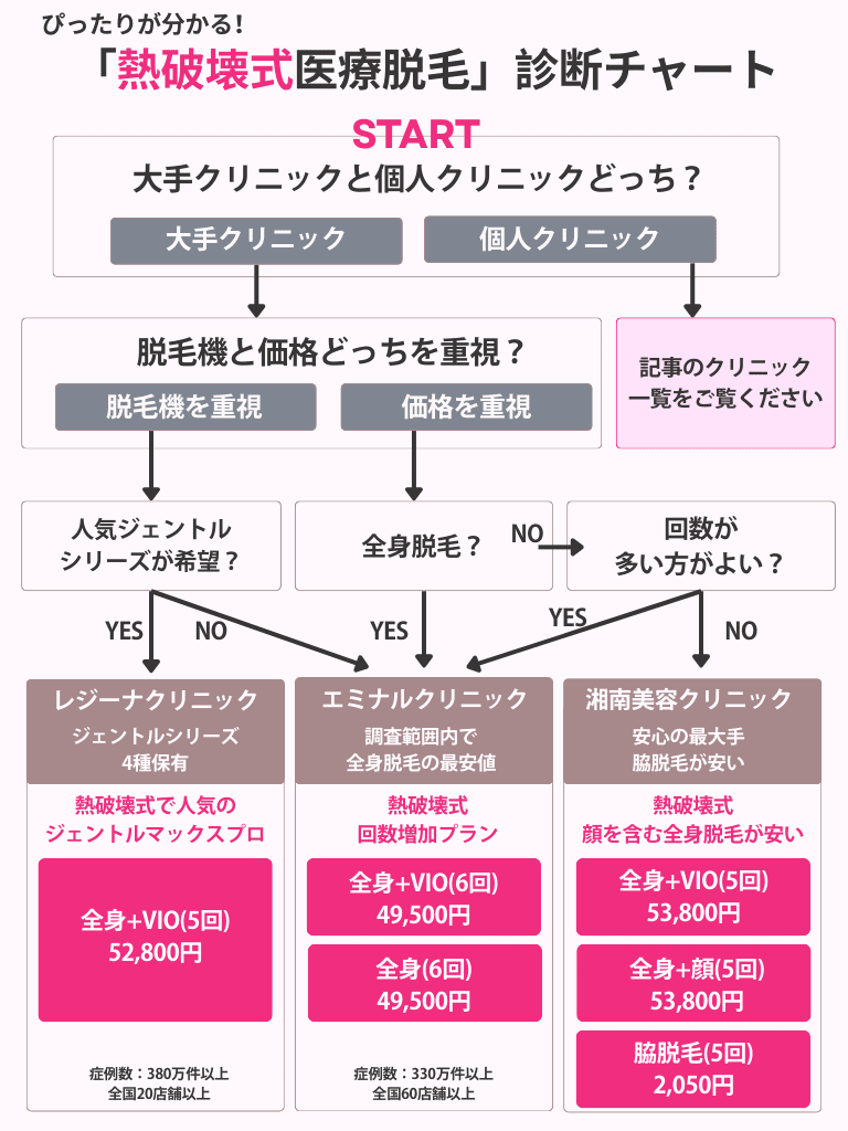 医療脱毛診断チャート【熱破壊式】(レジーナ、エミナル、湘南)