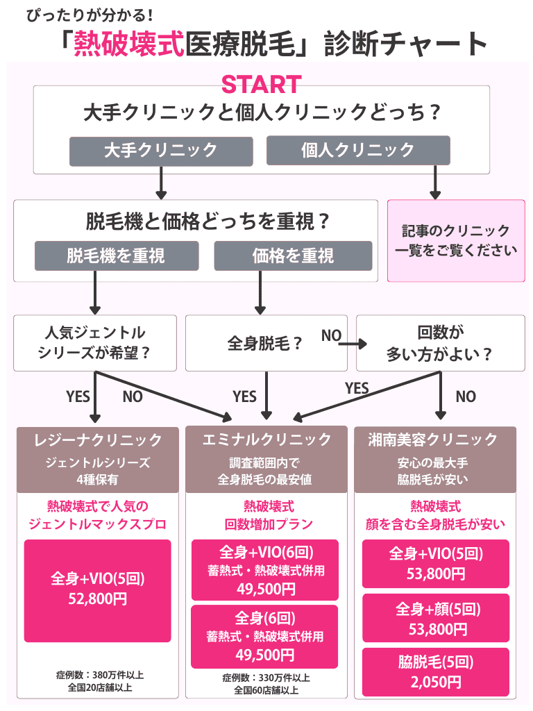 医療脱毛診断チャート【熱破壊式】（レジーナ、エミナル、湘南）