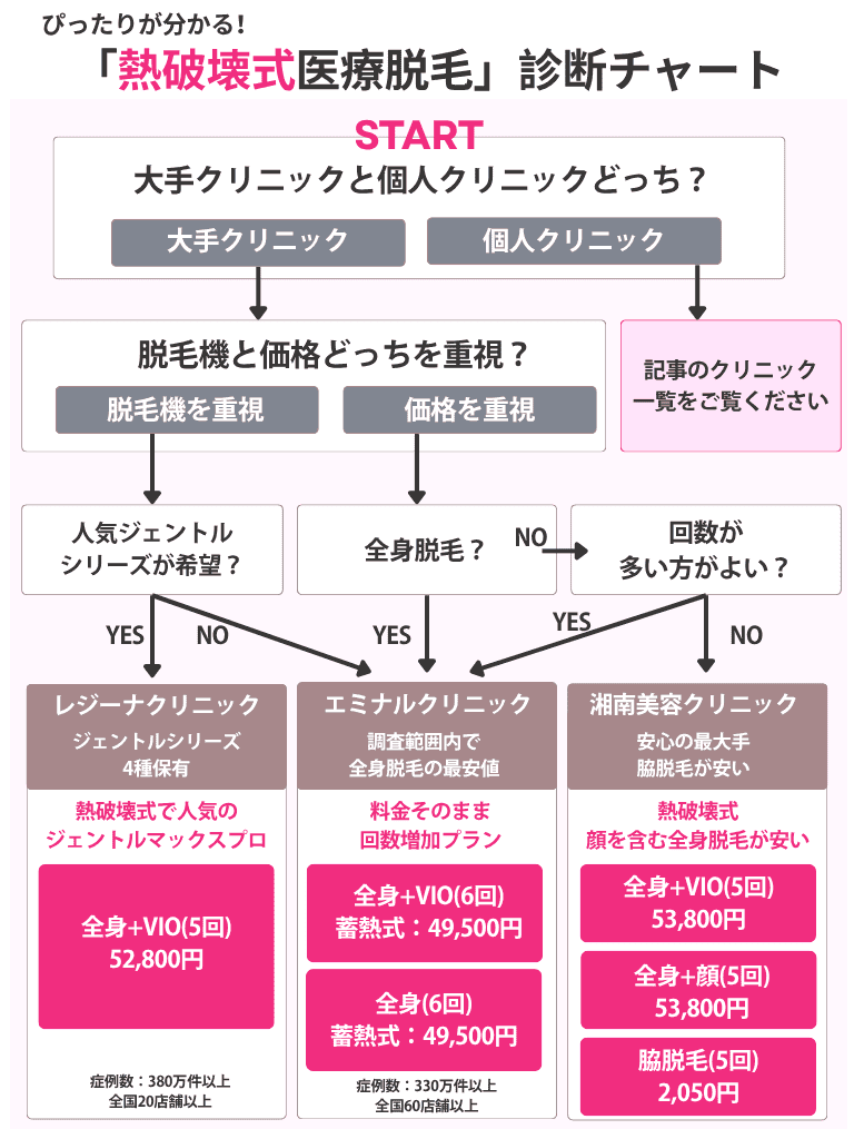 医療脱毛診断チャート【熱破壊式】（レジーナ、エミナル、湘南）