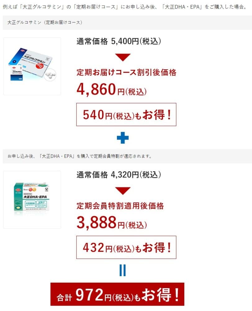 大正製薬の別商品と一緒に注文することで追加購入した商品も10%で購入できる場合の例