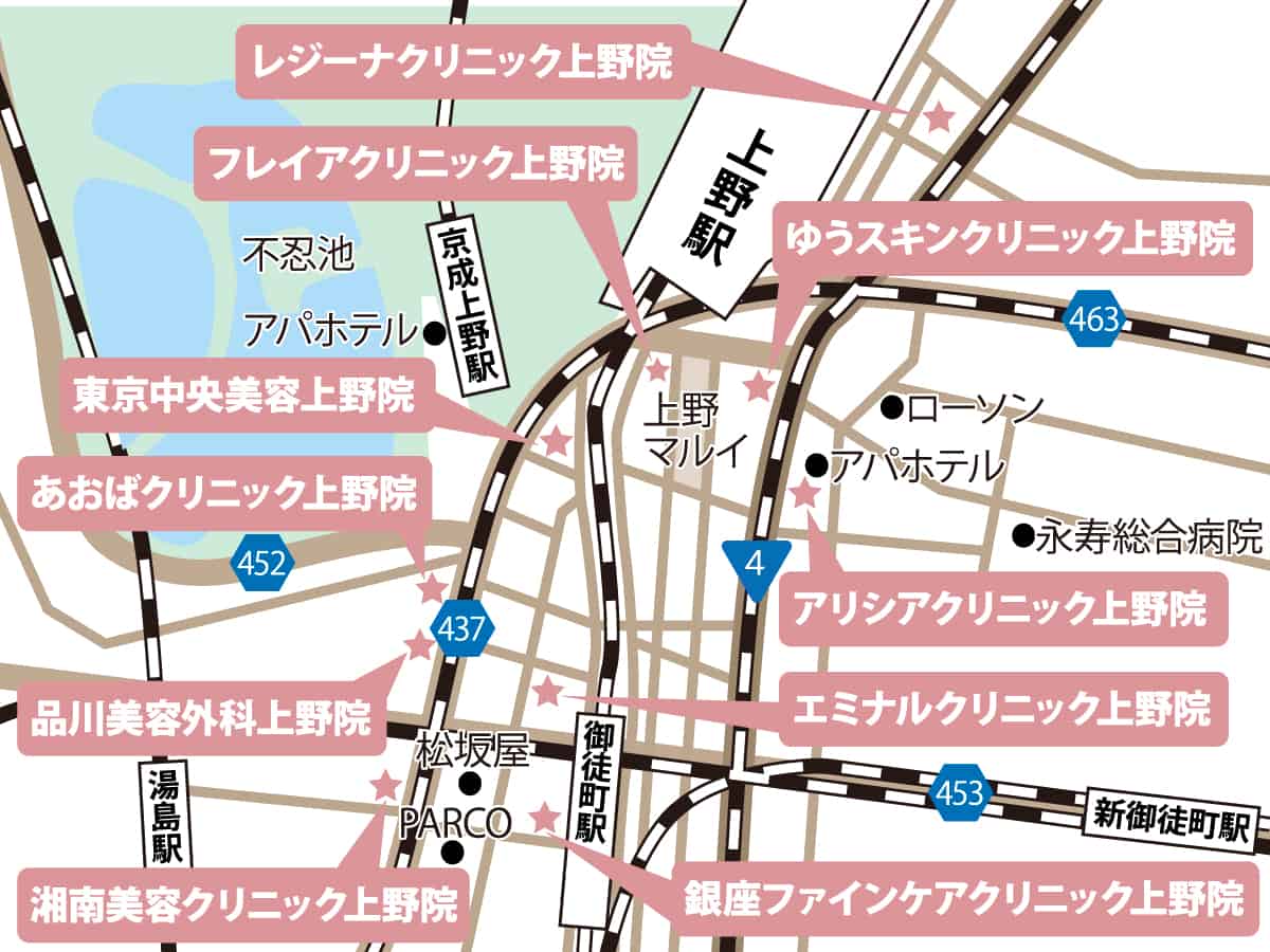 上野のクリニックの地図