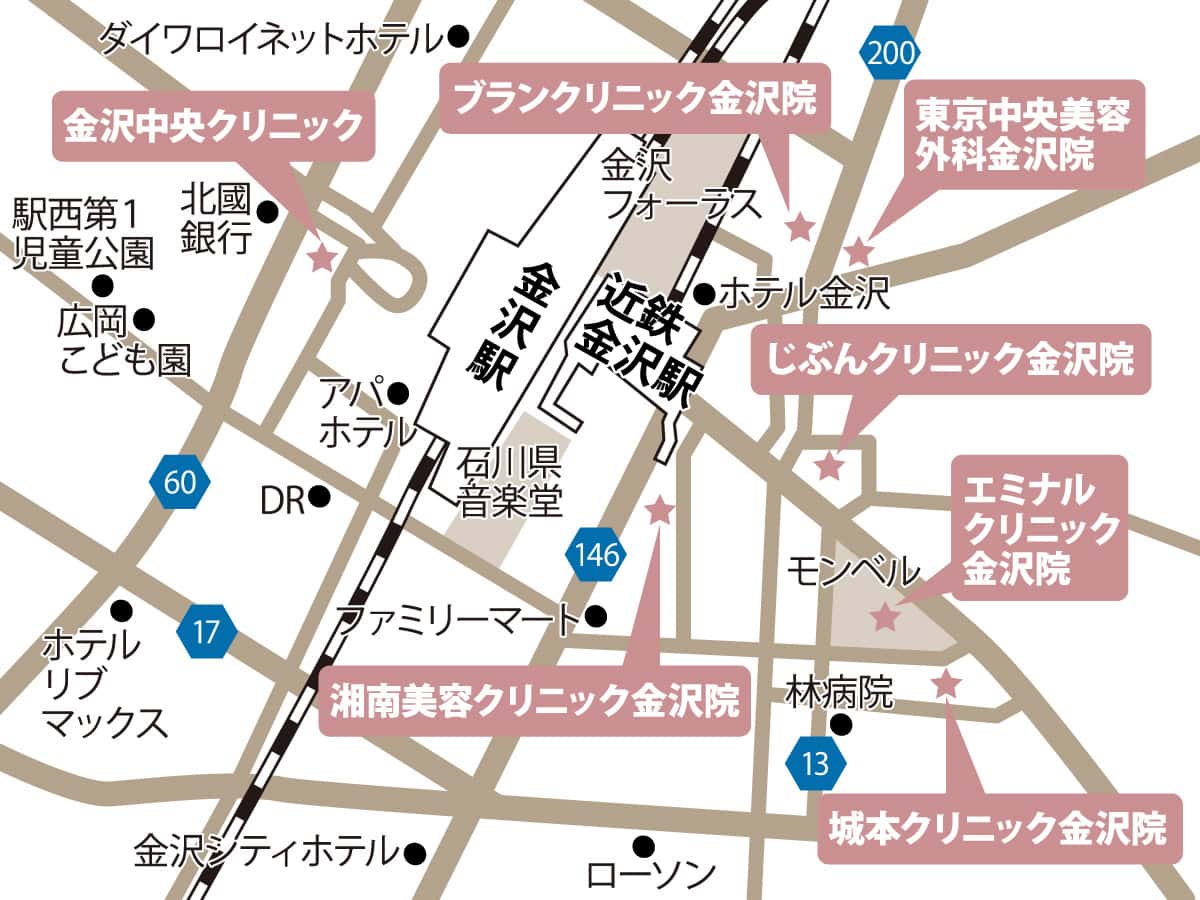 石川県のクリニックの地図