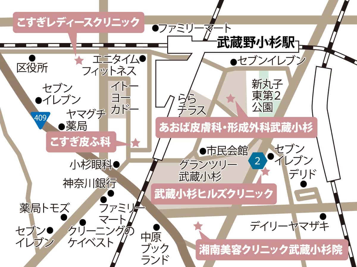 武蔵小杉のクリニックの地図