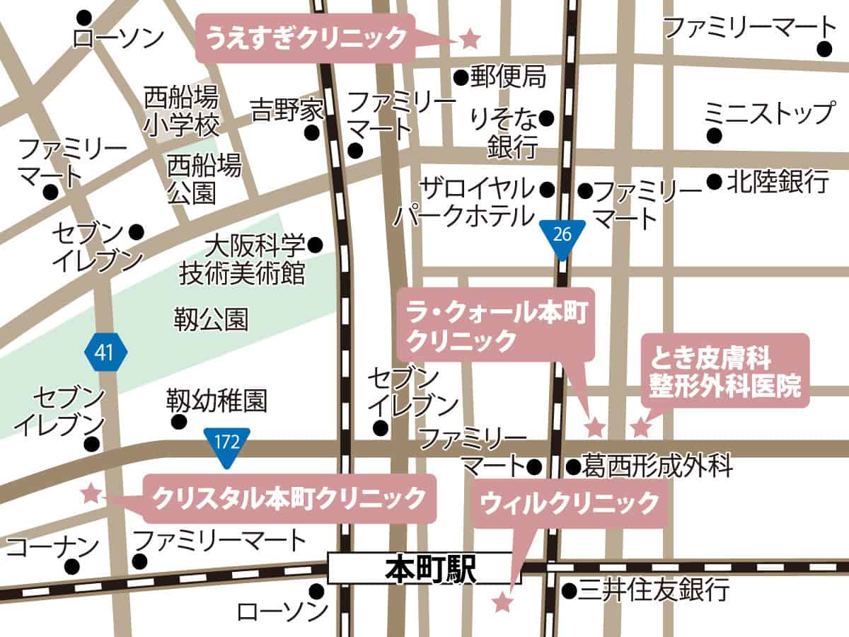 本町のクリニックの地図