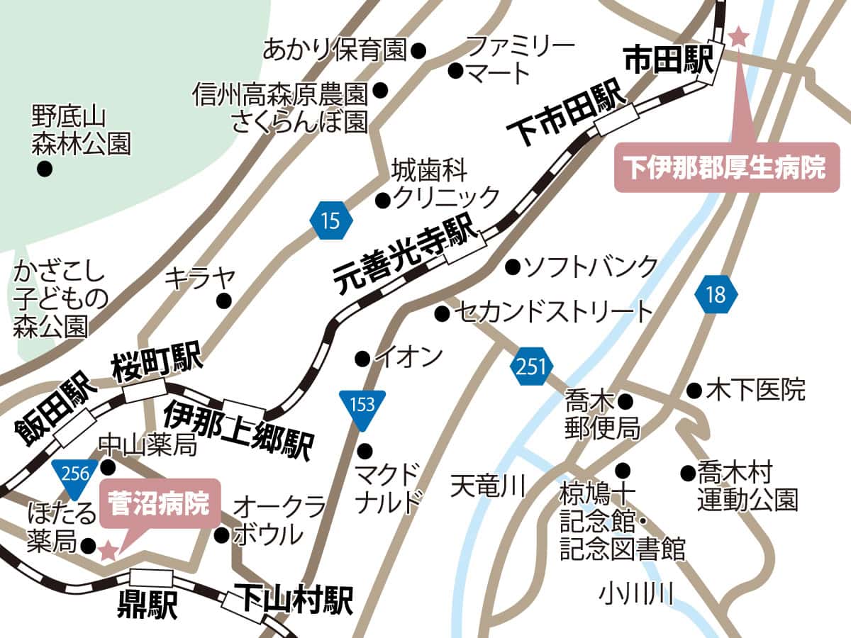飯田市のクリニックの地図